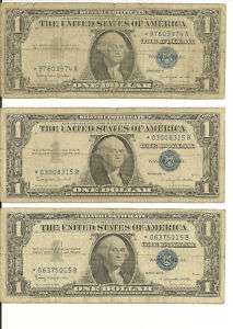 1957B $1 SILVER CERTS STAR NOTES 1 A * & 2 B *  