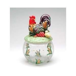   Colorful Rooster With Chicks Cookie And Candy Jar