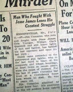 Outlaw Windy JIM CUMMINS Last Living Jesse James Gang Member DEATH1929 