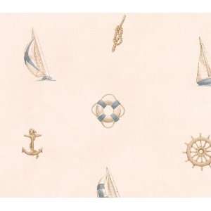    Beige and Blue Nautical Seashells Wallpaper