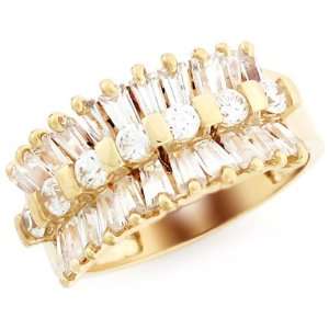    10k Solid Gold Baguette And Round CZ Fancy Band Ring Jewelry