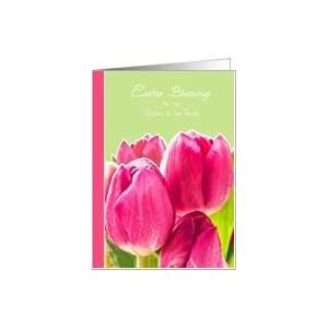 Easter Blessings to my Sister & Family, Christian Easter card, tulips 