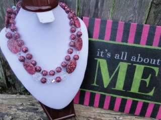 TRENDY DOUBLE STRAND PINK LEOPARD & CRYSTAL NECKLACE  