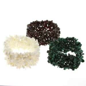   Bracelet   Set of 3   Mother of Pearl, Garnet, and Malachite Jewelry