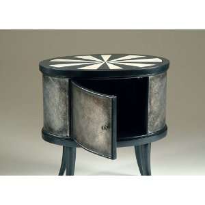   Finishing Touches Antique Silver and Distressed Black Oval Drum Table