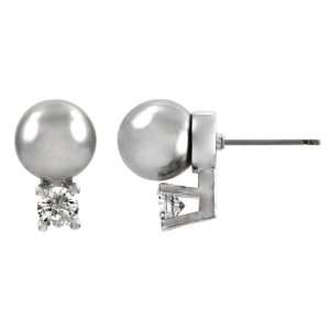  Shirins Faux Pearl Over CZ Stud Earrings   Grey 