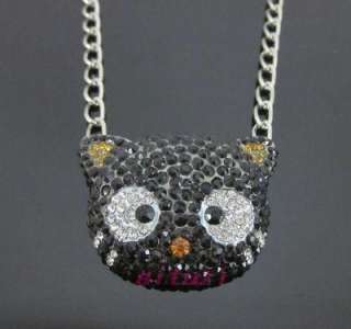 XL HELLO KITTY CHOCOCAT black crystal Chain Necklace Xmas gift best 