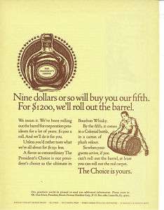 Presidents Choice Bourbon Whisky 1967 Print Ad  