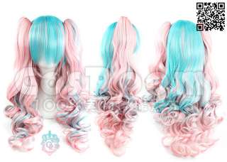 beautiful light pink mix sky blue lolita cosplay wig+hairnet  