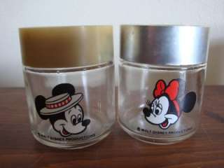 VINTAGE DISNEY Mickey & Minnie Mouse GLASS S&P SHAKERS  