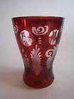   ? Ruby Stain Cut To Clear Deer & Castle Style Art Glass Shot Glass