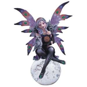  Purple Fairy Sitting With Owl And Book On Crystal Ball 