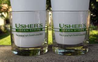 SET OF 2 USHERS GREEN STRIPE SCOTCH WHISKY GLASSES  