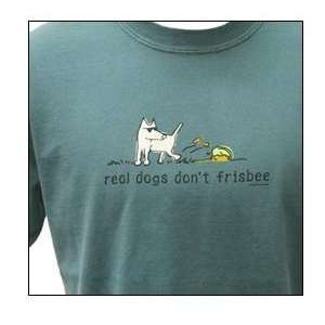   Real Dogs Dont Frisbee T Shirt for Adults   Blue Spruce   Small