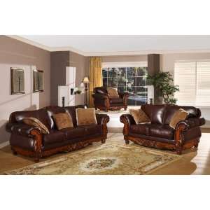    3pc Traditional Classic Leather Sofa Set, MH 129 S1