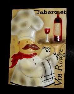 Italian Chef Bistro Wall Plaques Wine Fat Chef Kitchen Decor Cabernet 