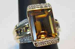  Victoria Wieck Whiskey Quartz Citrine Diamond Ring 7.9 Grams Size 6
