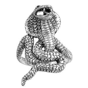 925 Sterling Silver 27mm Oxidized Cobra Reptile Snake Design Fashion 