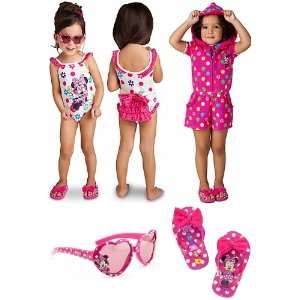   Swimsuit, Hooded Romper Cover Up, Sunglasses and Flip Flop Sandals