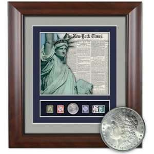    Statue of Liberty Keepsake With 1886 Coin & Stamps 