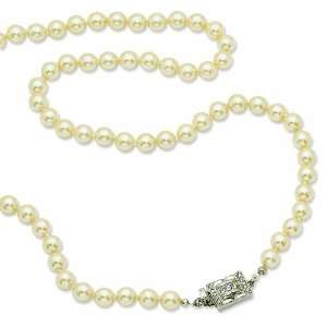  Single Strand Simulated Pearl 25in Necklace/Rhodium Plated 