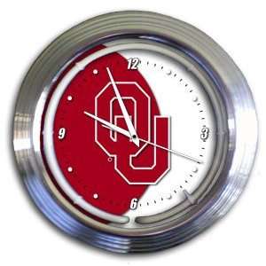   Oklahoma Sooners College 14 Chrome Neon Clock (NEW) Sports