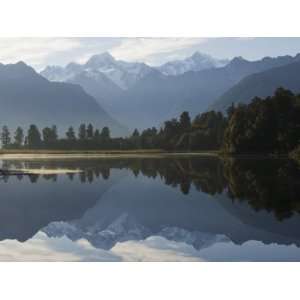 Lake Matheson Reflecting a Near Perfect Image of Mount Tasman and 
