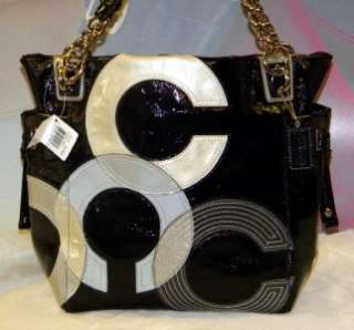NWT COACH PEYTON INLAID Tote Bag OP ART Signature Patent Leather 14516 