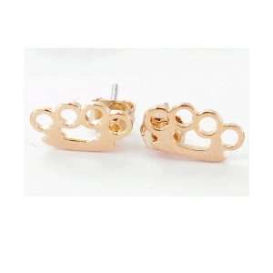  BRASS KNUCKLE EAR STUDS in Gold Color Arts, Crafts 