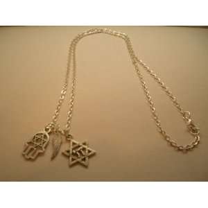    Hamsa Star of David Wing Plus 15 Silver Necklace 
