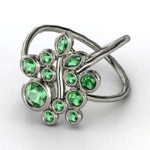    Vine Cluster Ring, Round Emerald Sterling Silver Ring Jewelry