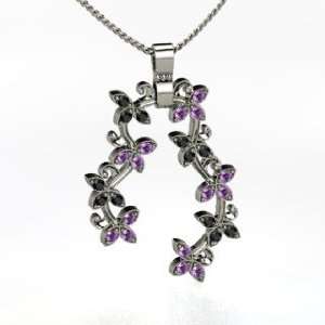 Flowering Vine Pendant, Sterling Silver Necklace with Amethyst & Black 