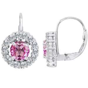 CandyGem 925 Sterling Silver Lab Created Round Pink Sapphire and White 