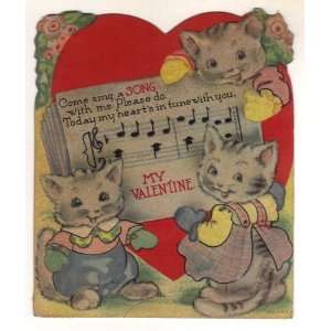   Vintage Valentine Card Come Sing A Song With Me 40s 