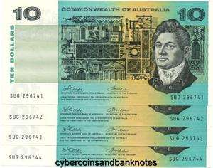 AUSTRALIA   $10 Phillips Wheeler, CofA, R304, Consecutive run of 4 