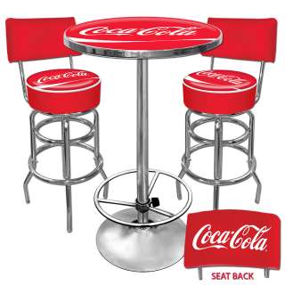 Coca Cola Pub Table and 2 Stool Set   Coke Gameroom Set 844296066940 
