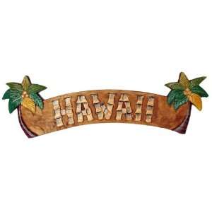  Painted Palm Tree Wood Sign with Hawaii