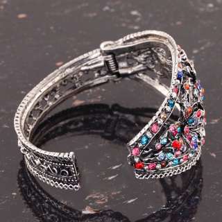 Flower Colourful Inlay Rhinestone Crystal Open European Charm Bangle 