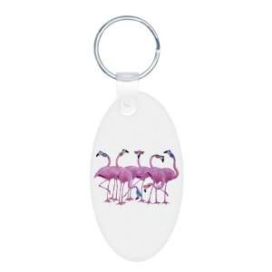 Aluminum Oval Keychain Cool Flamingos with Sunglasses 
