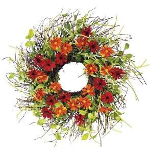 Melrose Wild Twiggy Wreath Bursting with Orange and Red Daisies, 24 