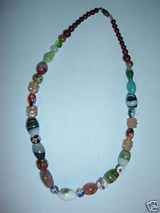 MULTI COLORED ART GLASS BEADED NECKLACE 18 SCREW CLASP  