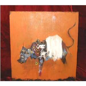  Original Abstract Oil Painting Wood Bull Nyugen E Smith 
