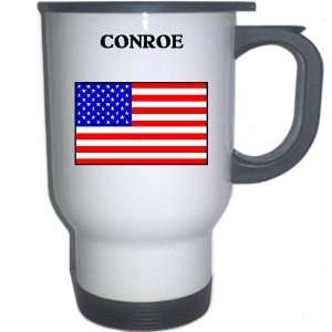  US Flag   Conroe, Texas (TX) White Stainless Steel Mug 