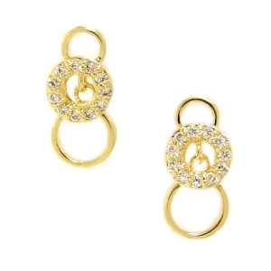  Sterling Silver Vermeil Circle CZ Accented Earrings 