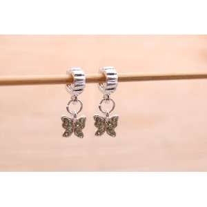 Bleek2Sheek Silvertone Green Rhinestone Butterfly Charm Beads (Set of 