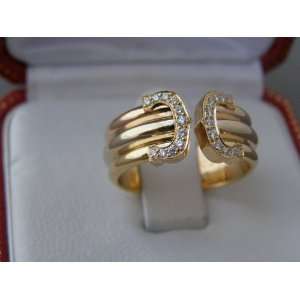 100% AUTHENTIC, STUNNING, CARTIER® 18K TRI GOLD, DOUBLE C RING with 
