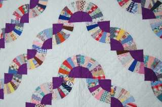 DAZZLING 30s Fan Snail Trails Concentric Antique Quilt  