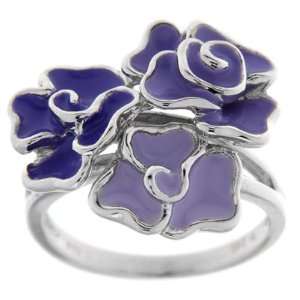  Sterling Silver Shades of Purple 3 Flowers Enamel Ring 