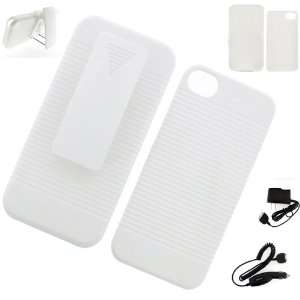  Apple iPhone 4 / 4s HOLSTER CASE WHITE + WALL CHARGER 