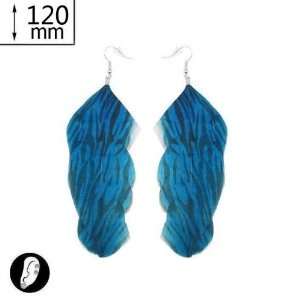    sg paris women earrings fish hook 120mm blue comb feather Jewelry